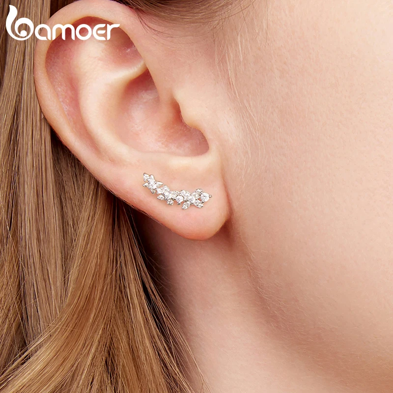 Orecchini A Stella In Argento 925 Con Pietra Di Luna, Ear Climber A Cuff, Ipoallergenici, Regalo Per Donna - 2