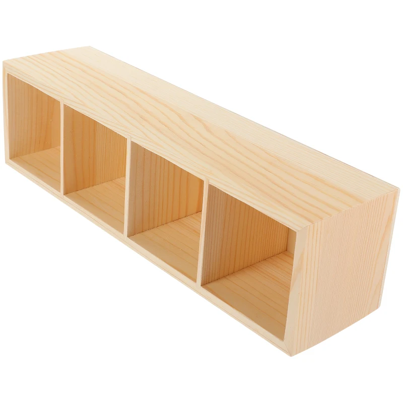 Wood Pencil Holder Desk Remote Control Holder Desktop Storage 4 Compartments Multi-Functional Desk Organizer Pen Pencil Office
