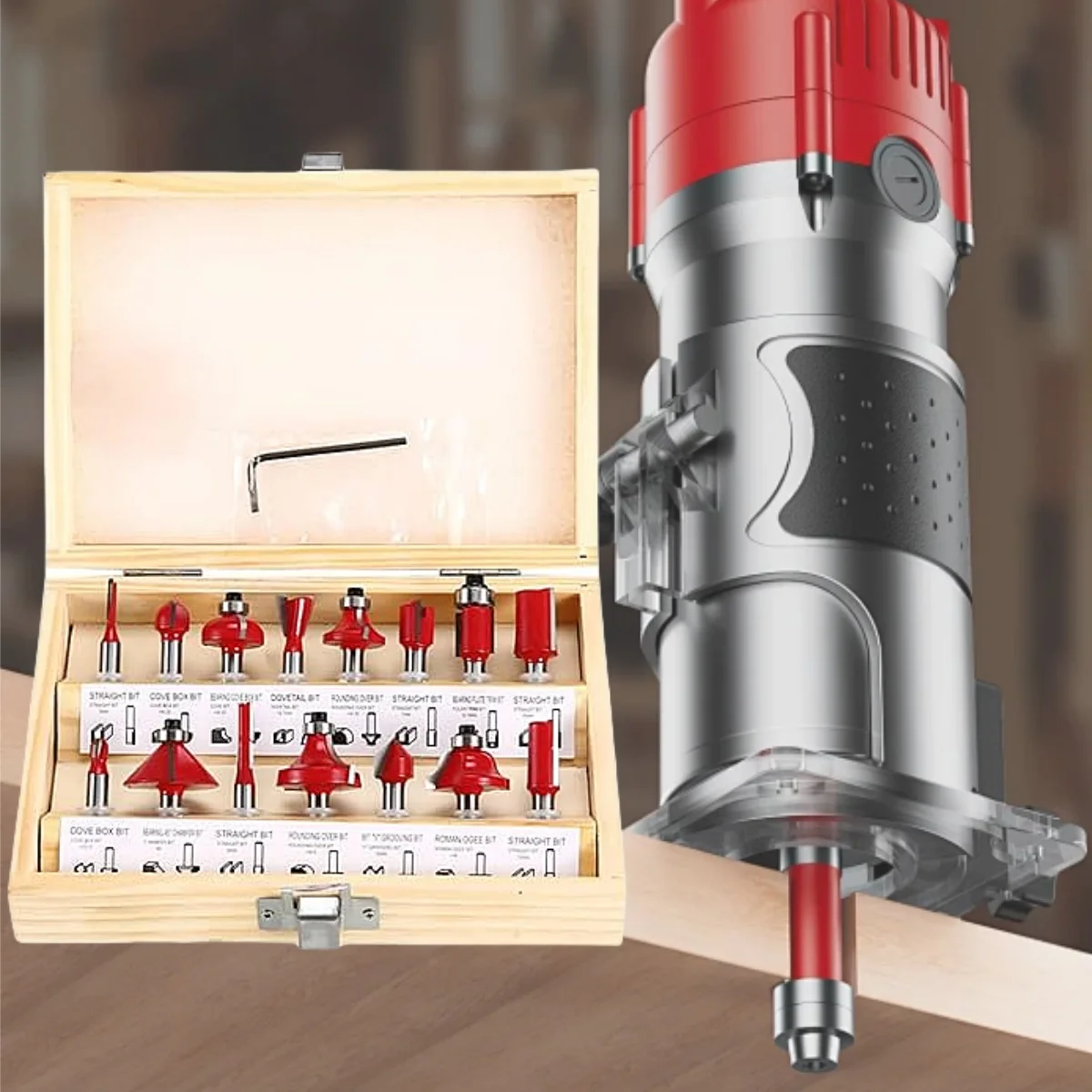 15 PCS 1/4 Inch Router Bit Set Shank Tipped Router Bit Set Woodwork Tools with Wooden Box Shank Router Bit Woodworking Tools