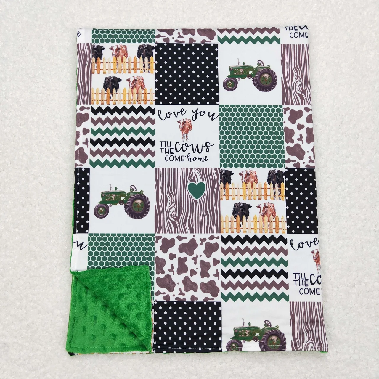 

Wholesale Toddler Western Hearts Flannel Children Tractors Cow Print Green Thin Quilt Baby Boy Kids Bedding Fleece Blanket