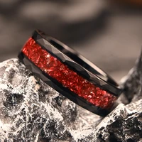 8MM Mens Black Tungsten Carbide Ring with Red Opal Inlay Wedding Bands Engagement Rings Durable Scratch Resistant Jewelry Gifts - Image 2