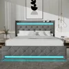 Bed Frame with Headboard, Platform Bed Frame with LED Lights&4 Storage Drawers, Button Tufted Fabric Upholstered Headboard 4