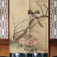 New Chinese Zen Door Curtain Retro Flower-and-bird Decorative Curtain Kitchen Partition Curtain Toilet Feng Shui Curtain 1