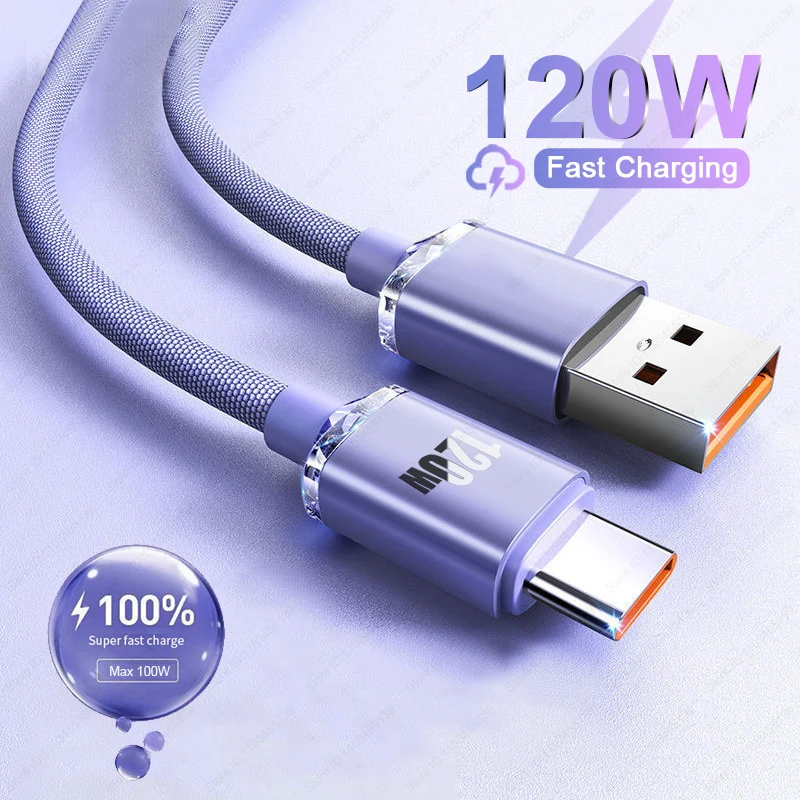 120W 6A Fast Charge USB Type C Quick Charge Cable For Samsung S23 Realme Xiaomi 1