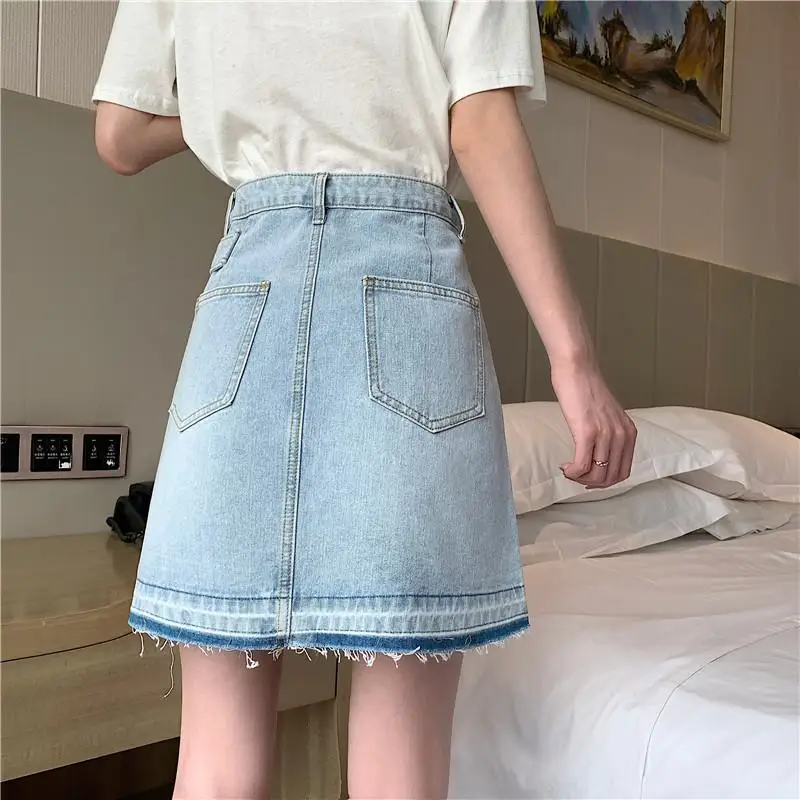 nike skirt 2020 New A-Line Mini Skirts High Street Hit Color Patchwork Denim Skirt Korean Harajuku Preppy Style Streetwear Faldas Mujer green skirt