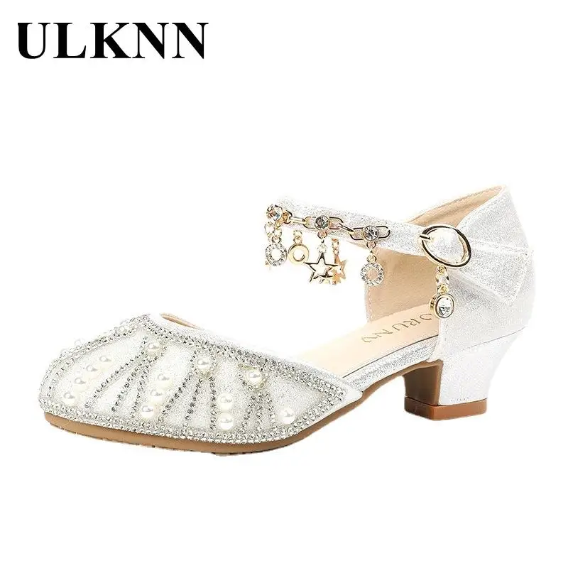 

Sandals With Heels For Children's Princess Pearl Shoes 2023 The New Girl's Hollow White High-heeled Sandals Girl Dress Shoes