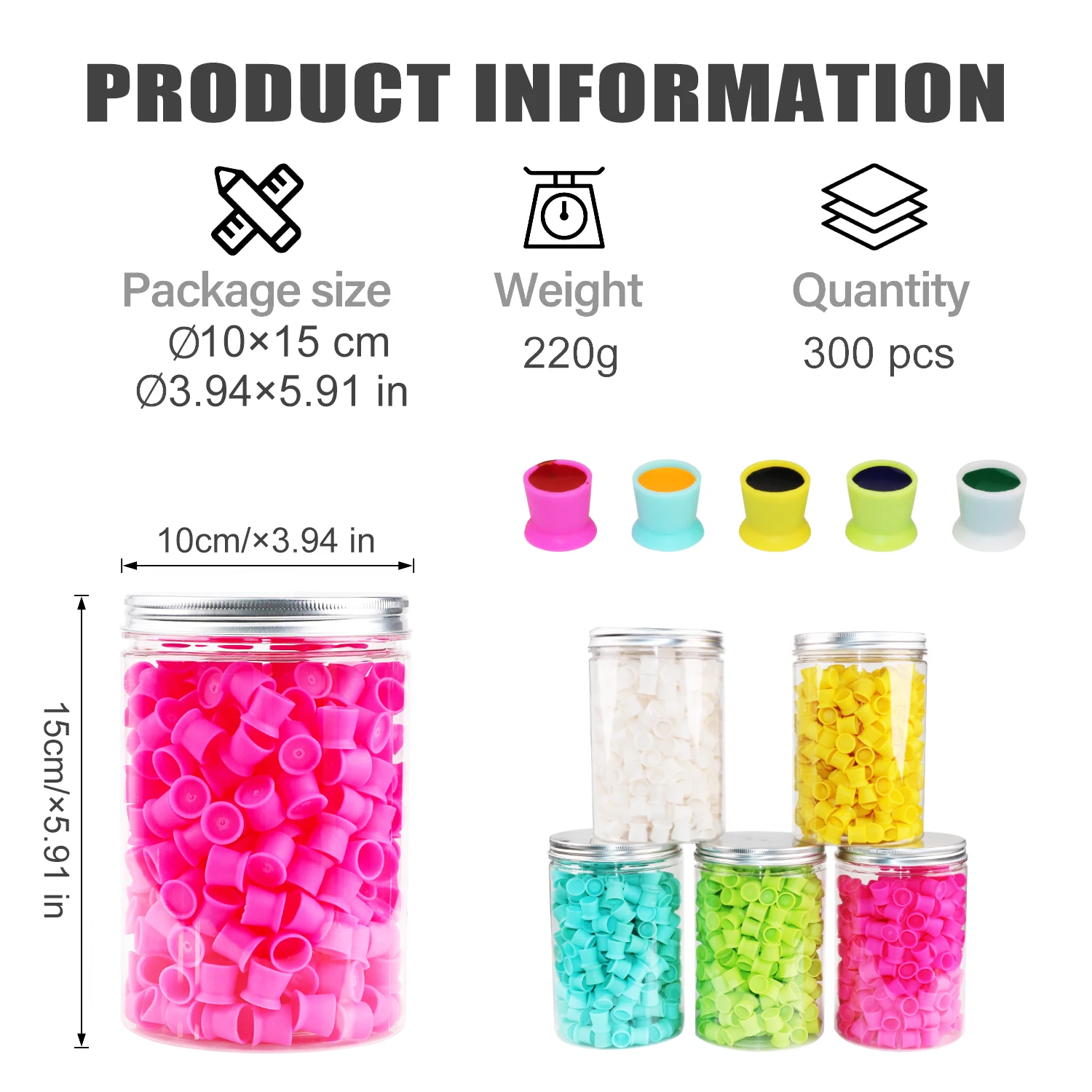 300 Pezzi Coppette in Silicone per Inchiostro da Tatuaggio con Base, Coppette Rotonde Monouso per Pigmenti, Forniture per Trucco Permanente e Tatuaggi - immagine 4