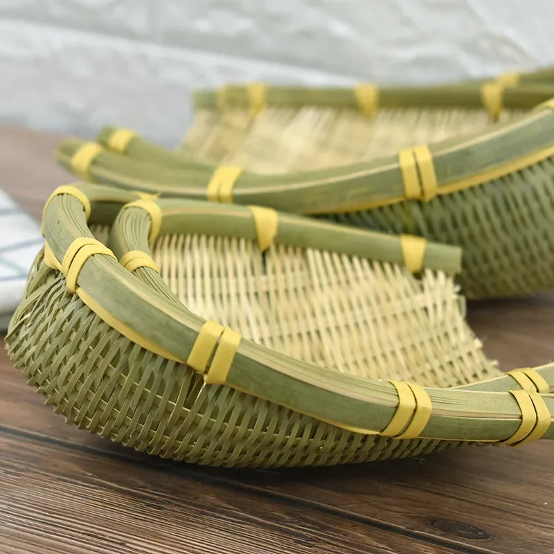 bamboo weaving basket Open bamboo sieve hand woven drying bamboo basket fruit and vegetable storage candy gift christmas basket 3