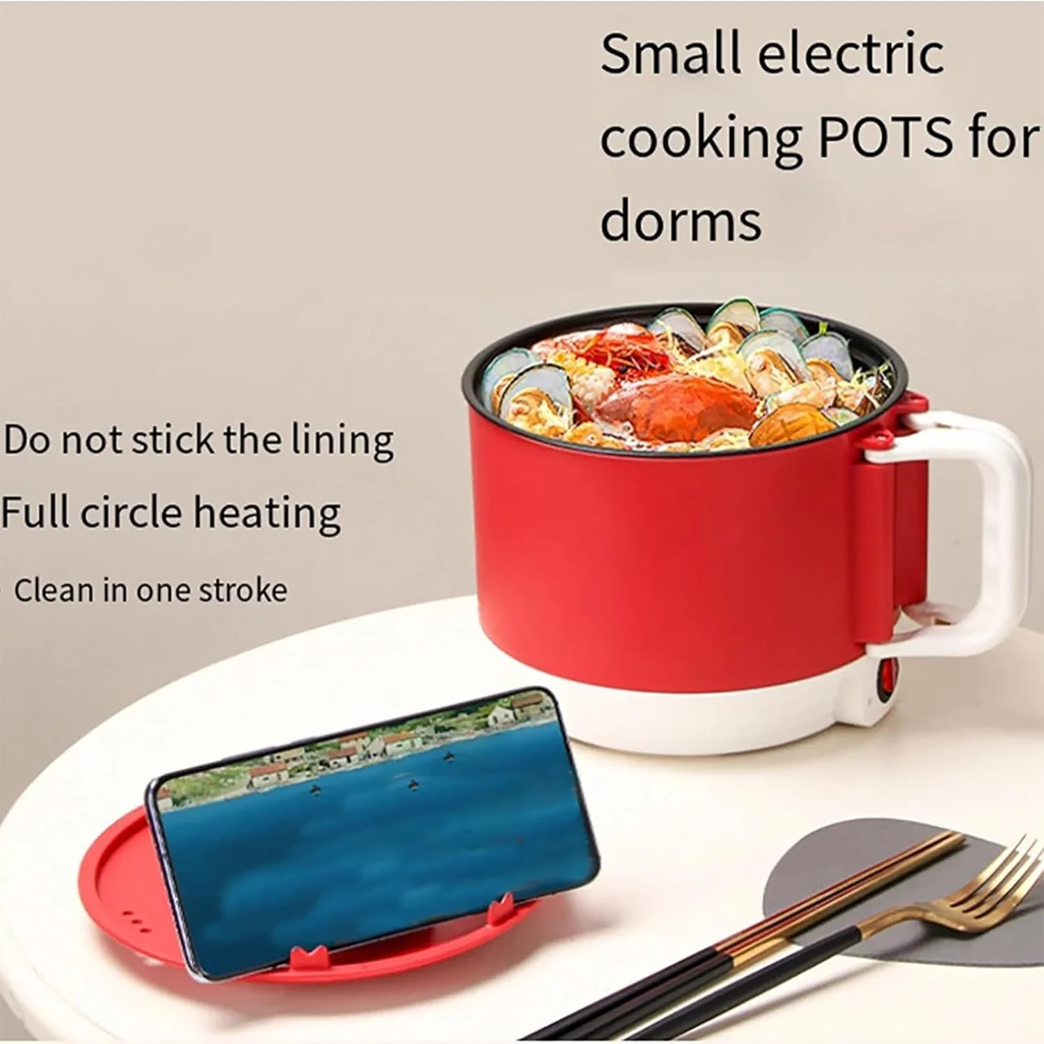 Multifunctional Cooker, 1.5L Ramen Cooker, Portable Non-stick Coated Pan, Cooker for Pasta,Soup and Egg with Over-Heating Prot