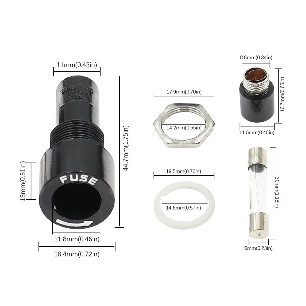 R3-22 패널 마운트 섀시 퓨즈 홀더(6x30mm 유리 퓨즈용) 10A 250V 6*30 고온 내성