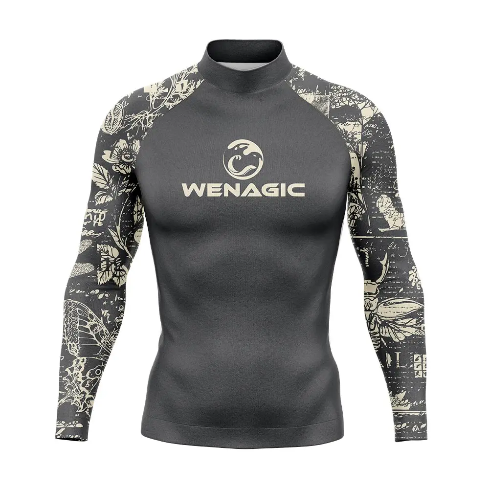 2023 남성용 래쉬가드 수영복, 통기성 빠른 건조 서핑 셔츠, 여름 비치웨어, 자외선 차단 긴 소매 티셔츠