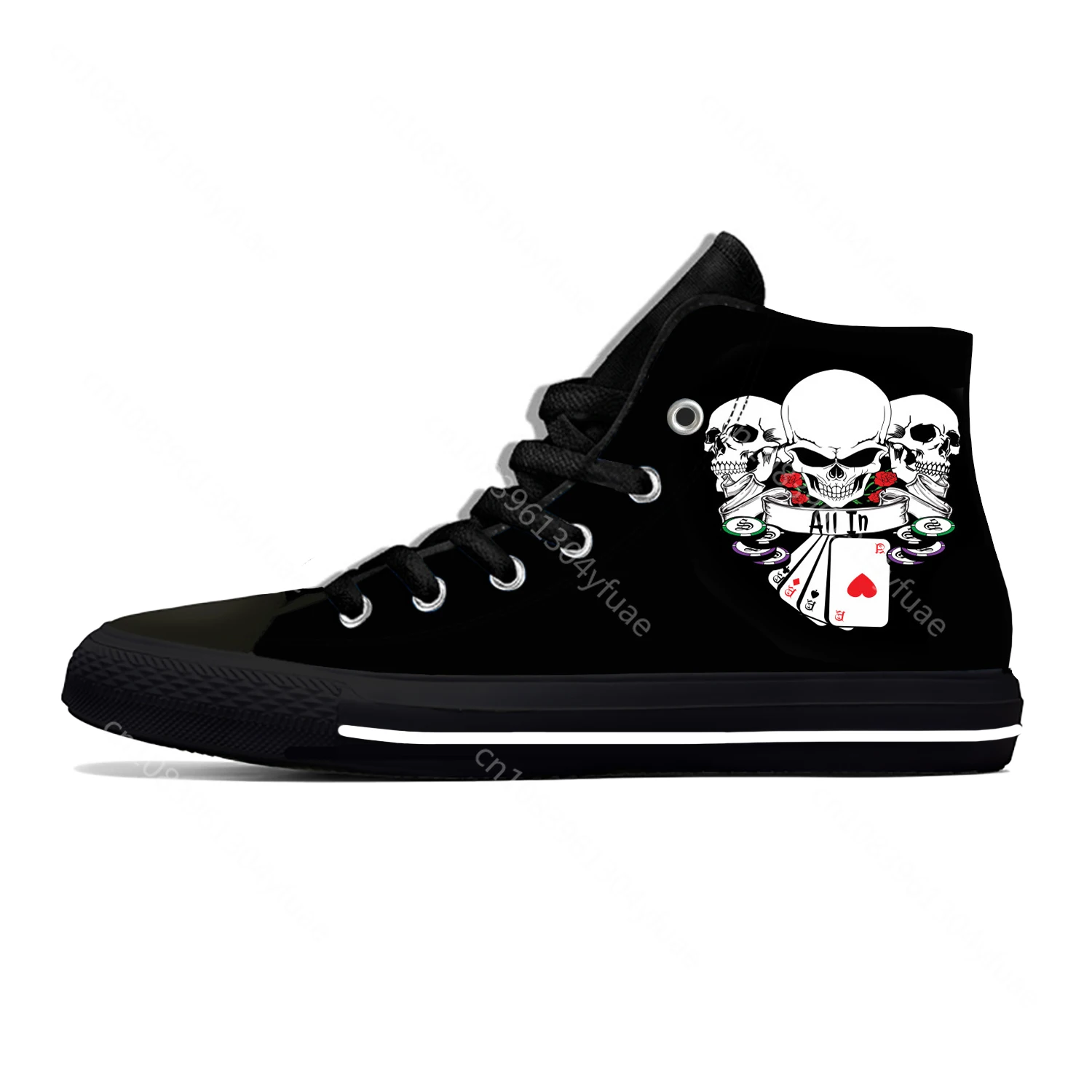 Hot Grim Reaper Death Skull Poker Skeleton Horror Casual Cloth Shoes High Top Lightweight Breathable 3D Print Men Women Sneakers 6