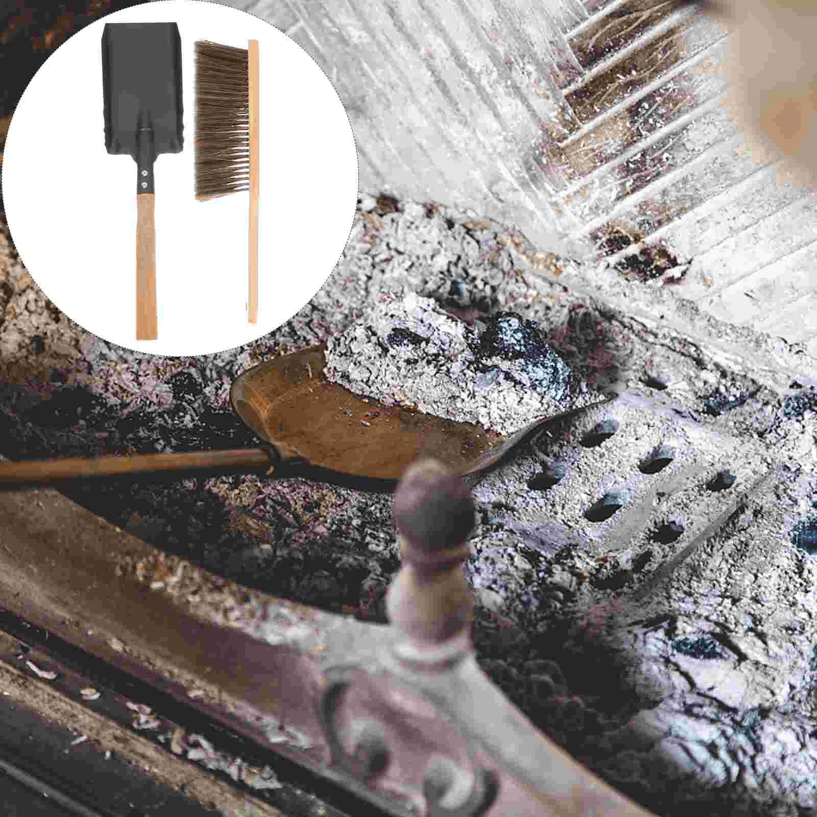 Lightweight Fireplace Cleaning Tools Wood Handle Dust Brush Shovel Set Stove Tools Fireplace Supplies Cooling Vents Heating
