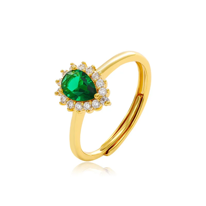

RCR1 Green Crystal Ring Rose Gold Color Fashion Big Red Rhinestone Party Wedding Jewelry For Women