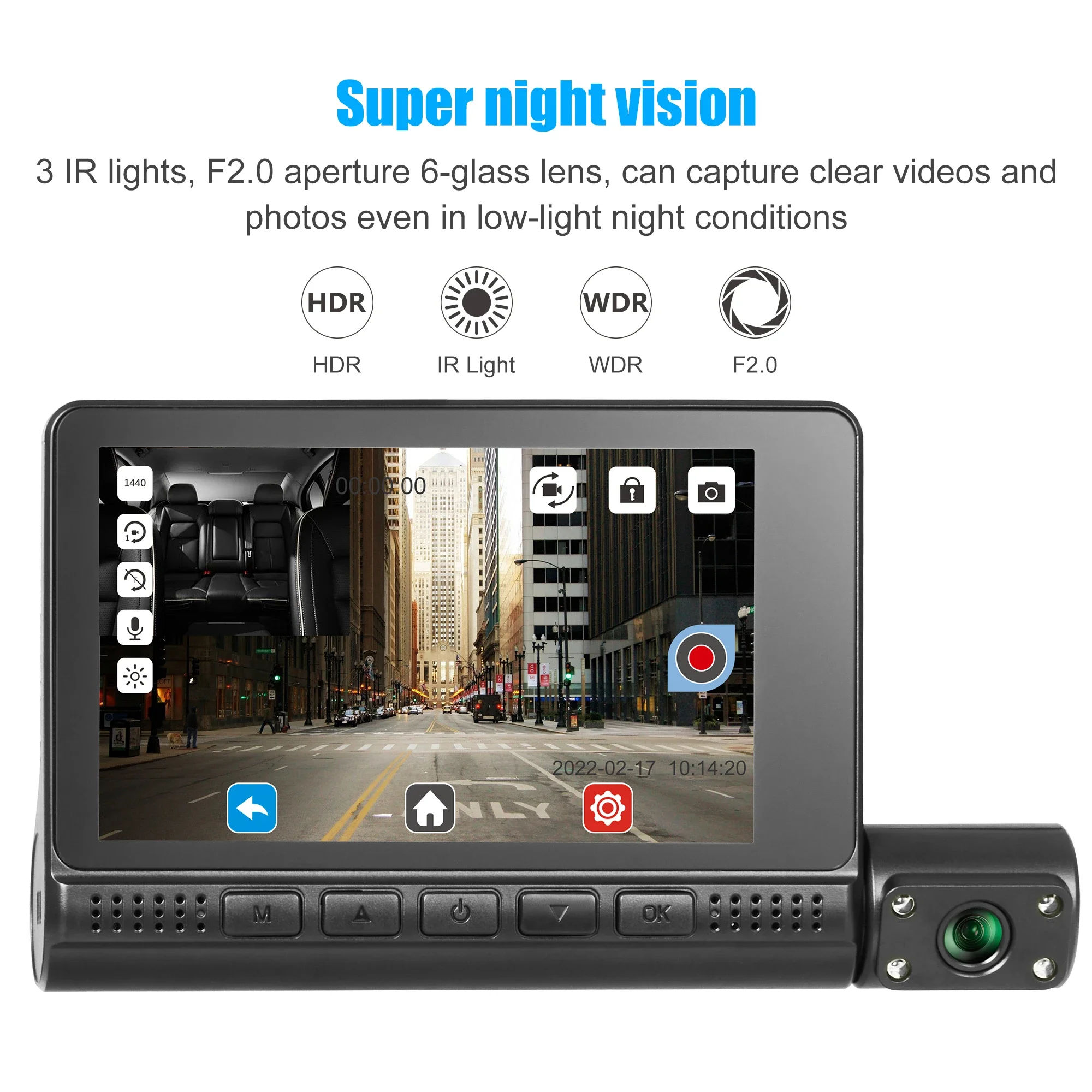 Description Picture 3 of itemDash Cam Car DVR Camera 4inch Full HD 1296P Drive Video Recorder Registrator Auto Dashboard Dual Dashcam Black DVRs Box