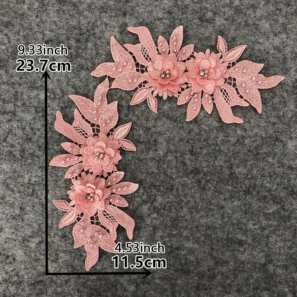 Lychee Life Lace Imitation Pearl Embroidery Cloth Sticker Fashion Embroidery Cloth Sticker Wedding Stitching Patch Decoration