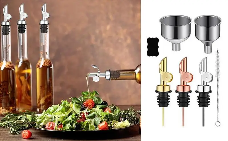 

4pcs Olive Oil Dispenser Spout Weighted Stainless Steel Bottle Pourers Fli p Top Drink Wine Whiskey Leak-proof Nozzle Kitchen