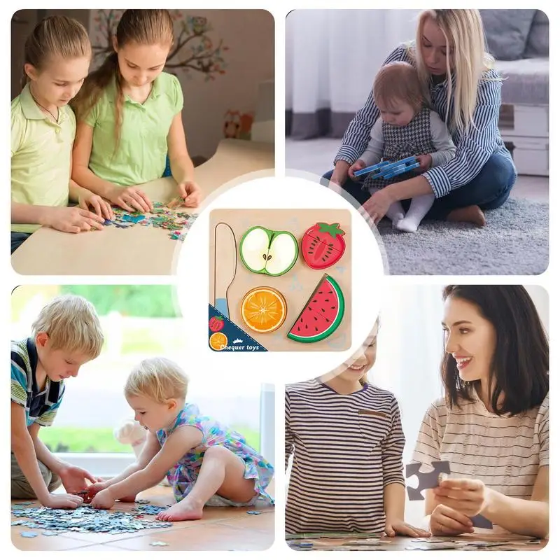 

Wooden Cutting Play Food Wooden Chechele Fruit And Vegetable Dessert Puzzle Board Baby Play House Kitchen Early Education toys