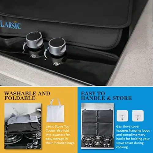  Larsic Foldable Gas Burner Cover Top Protector, Waterproof Anti  Dust Covers under Noodle Board,Oven Cover, Easy Clean Gas Cover Heat  Resistant Material (29.5x21, Black) : Appliances