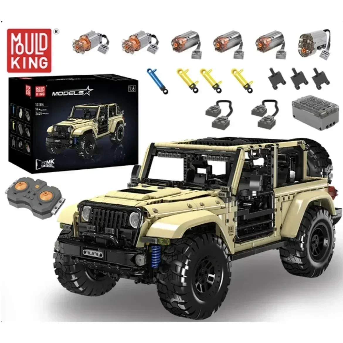 Mold King 13184 Technik Wrangler Off-Road 4X4 Truck Remote Control Building Blocks Giocattoli Set Per Ragazzi Natale