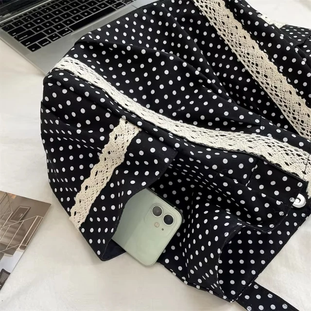 Korean Polka Dot Shoulder Bag For Women Retro Fashion Large Capacity Tote Bag Literary Work Commute Versatile Canvas Handbag 2