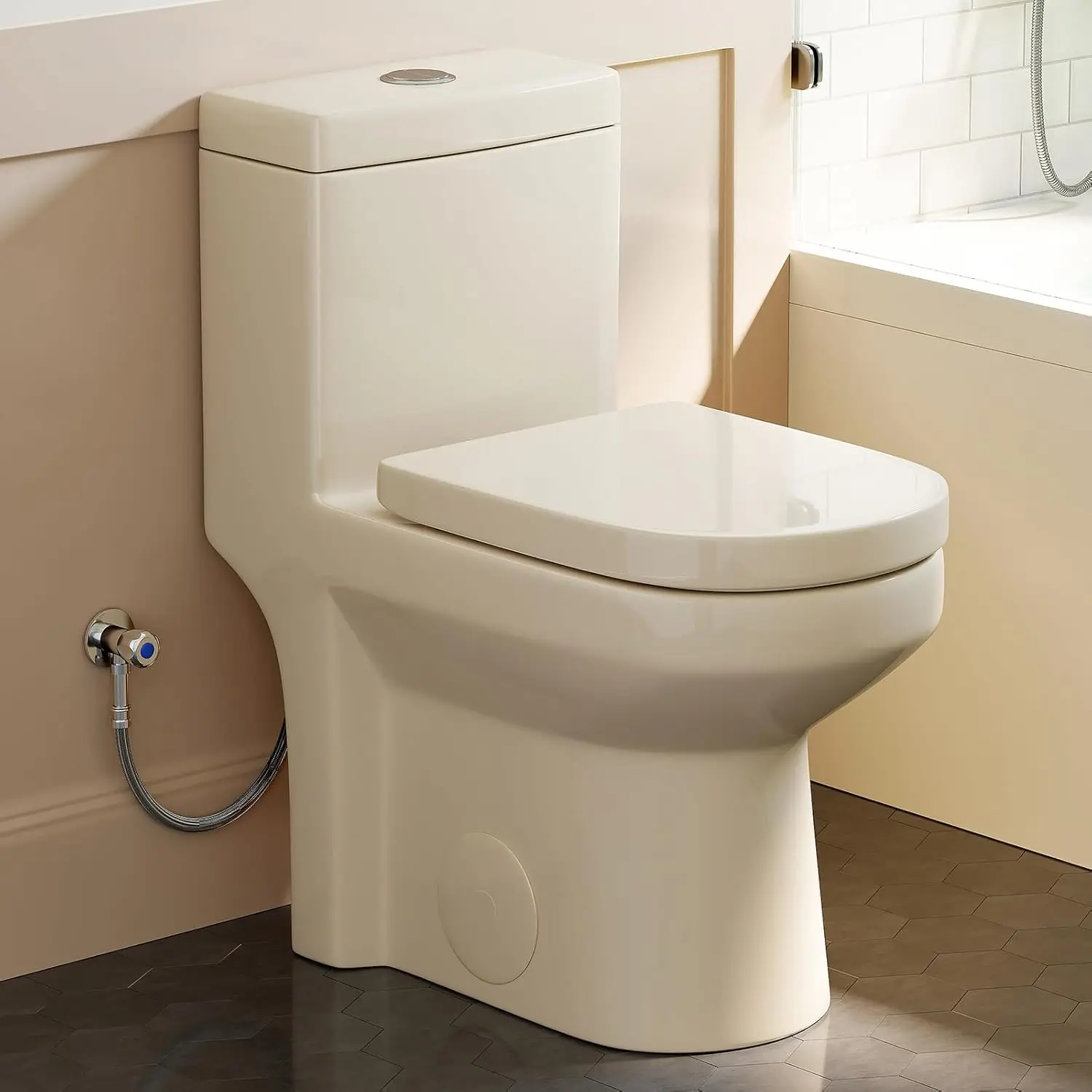 HWMT-8733 Small Compact One Piece Toilet with Soft Closing Seat 1.1/1.6 GPF Powerful & Quiet Dual Flush Modern Toilet
