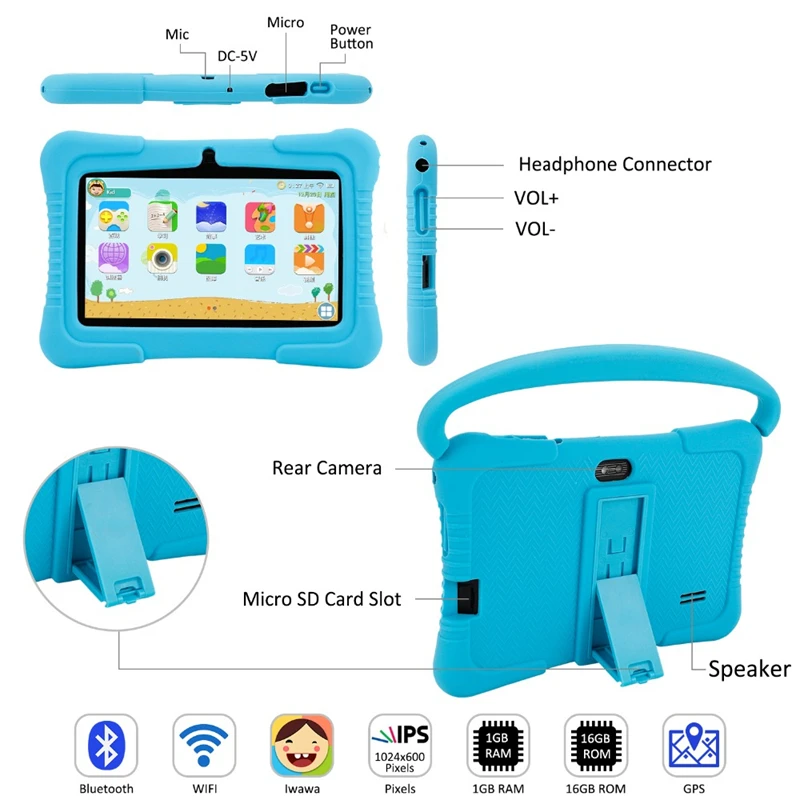 Portable Silicone Case Google Play 7Inch Q8 Android 6.0 Notebook ALLWINNER A33 Quad Core 1GB RAM 8GB 1024 x 600IPS Tablets PC