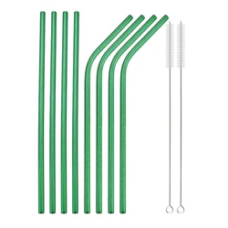 Eco - Friendly Reusable Stainless Steel Straw Set with Cleaning Brush (8Pcs Green)