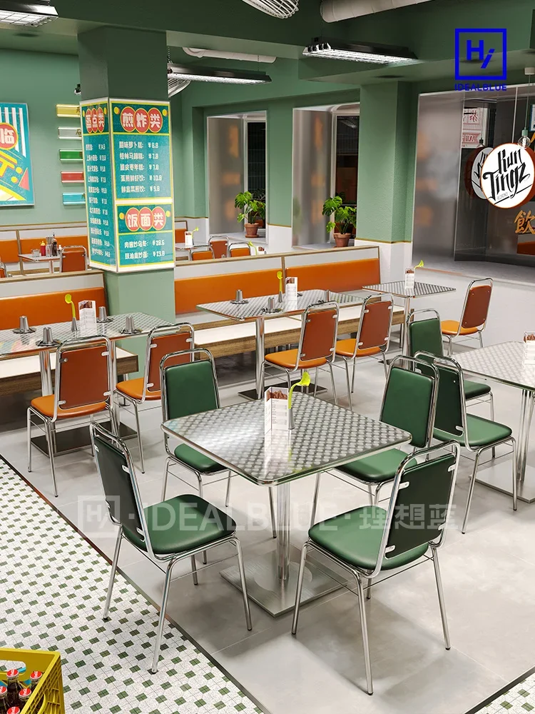 Hong Kong style industrial style barbecue shop square snack tea restaurant card seat sofa table and chair combination milk desse