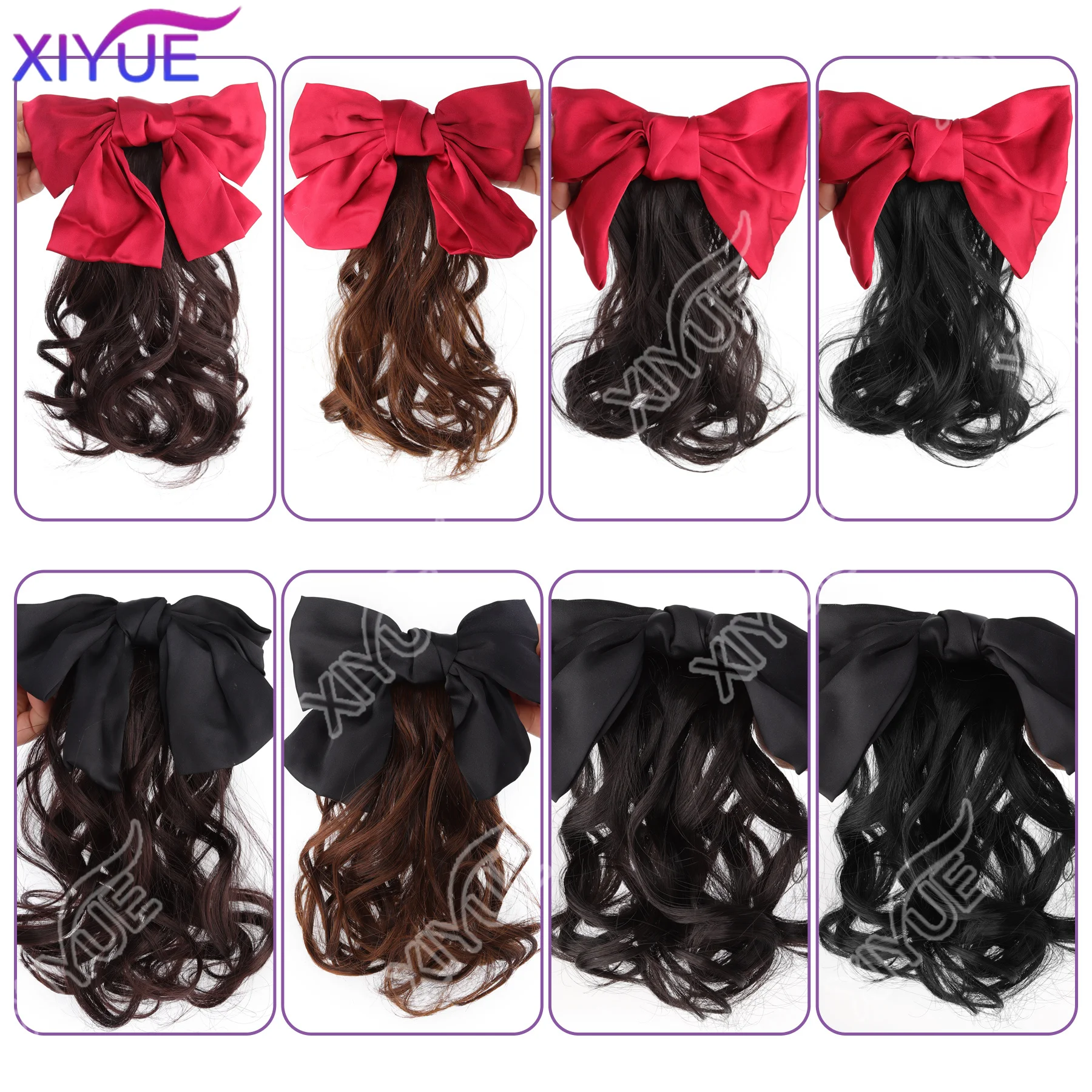 XIYUE Elegant Big Bow Hair Clip bow women's short curly hair short ponytail easy to wear Children's wig Accessories wig