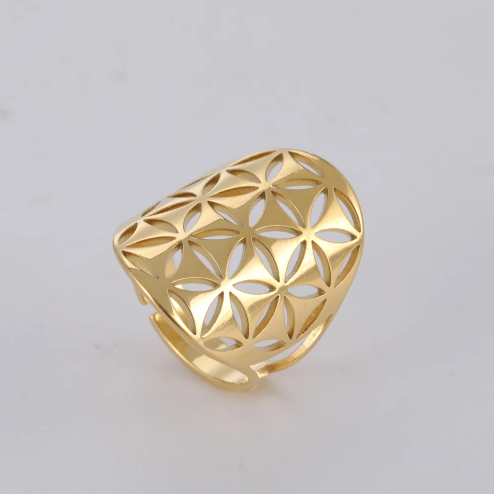 Flower Of Life Ring Adjustable Stainless Steel Sacred Geometry_voghion.com