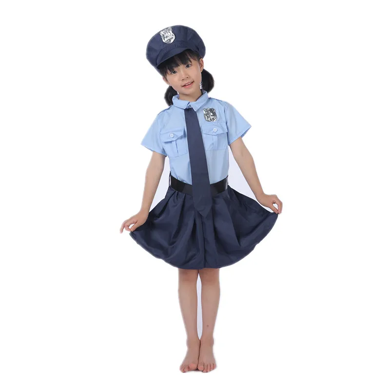 3-14Y Girls Halloween Cospaly Police Officer Costume Kids Child Cosplay Policeman Uniform Party Fancy Dress Birthday