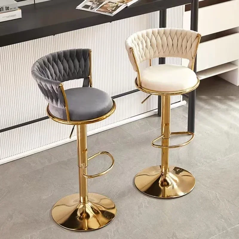 Set Of 2 Iron Bar Bar Stool Light Luxury Back Chair Bars Chair Can Rotate And Lift Home Bars High Stool Kitchen Stools