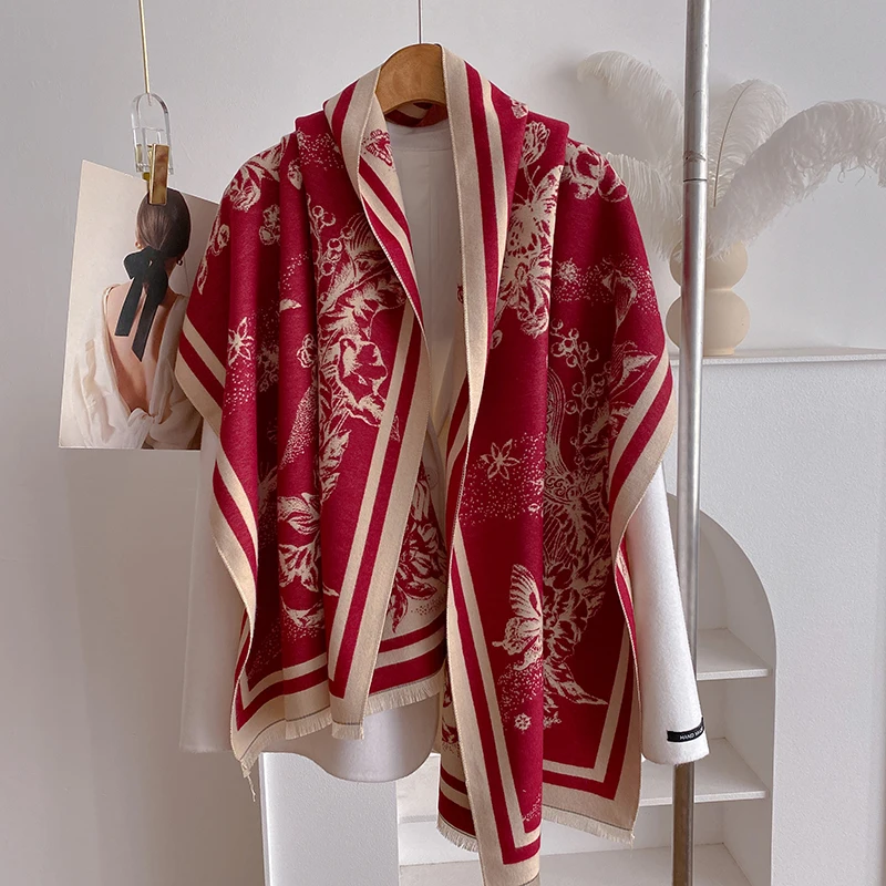 2024 Latest Design Winter Two-Sided Jacquard Cashmere Scarves High Quality Women Thicken Wrap Shawl Ladies Wool Pashmina Scarf