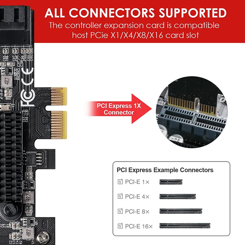 PCIe to SATA Ȯ ī, 8 Ʈ SATA Ƽö̾, PCI ͽ X1 Ʈѷ, SATA 3 HDD SSD , ä PCI E SATA3 