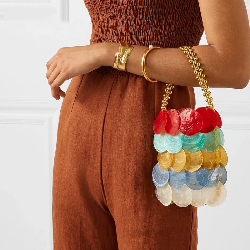 Fairy Shell Bag Natural Fritillary Piece Bag Sequin Hand Weaving Beaded Handbag Crossbody Phone Ladies Party Elegant