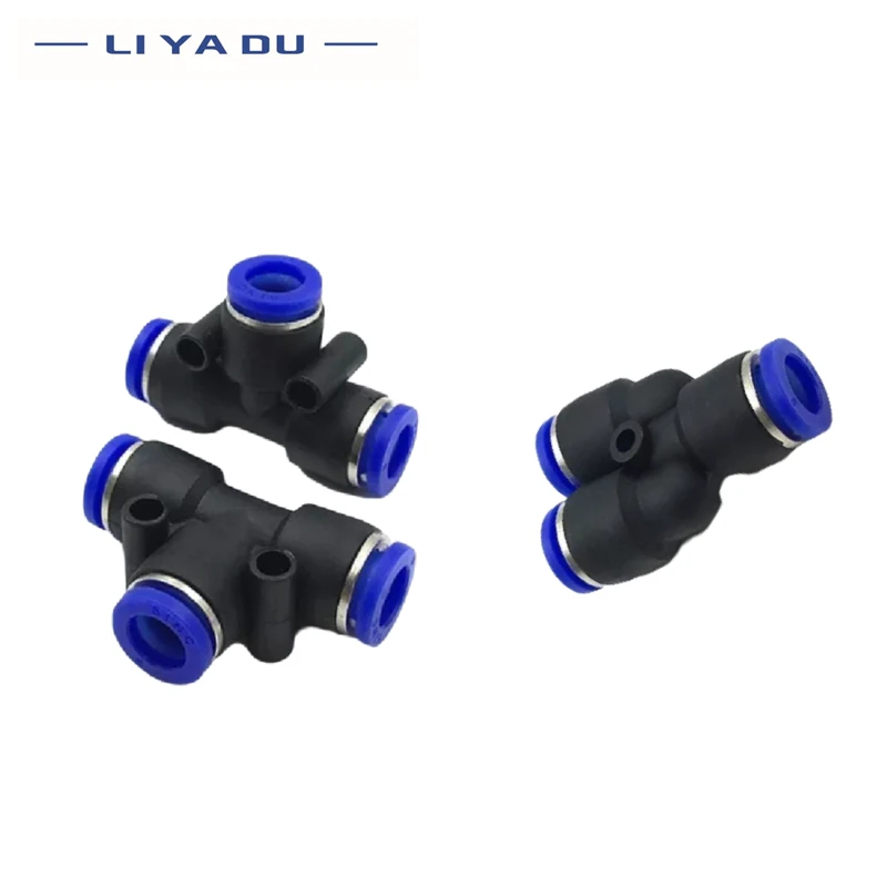 Série t y Deu Forma t Vias Porto Conector de Tubulação Pneumático Tubo Mangueira de ar Acessórios de Liberação Rápida 30 50 100 Peças pe Py4 10 12 mm