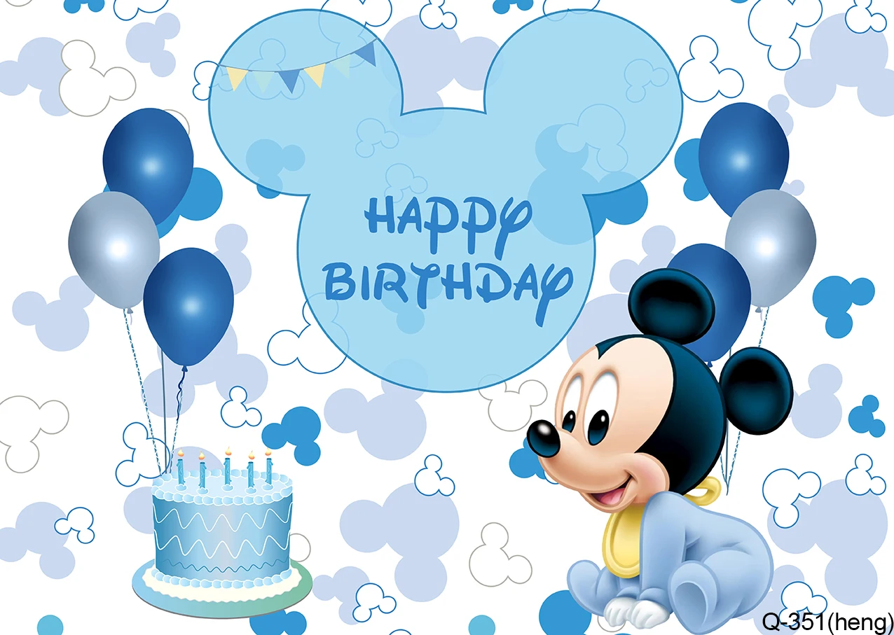 Lovely Custom Cartoon Disney Baby Mickey Mouse Cute Dots First Birthday  Party Decoration Blue Backdrop Photography Background - Backgrounds -  AliExpress