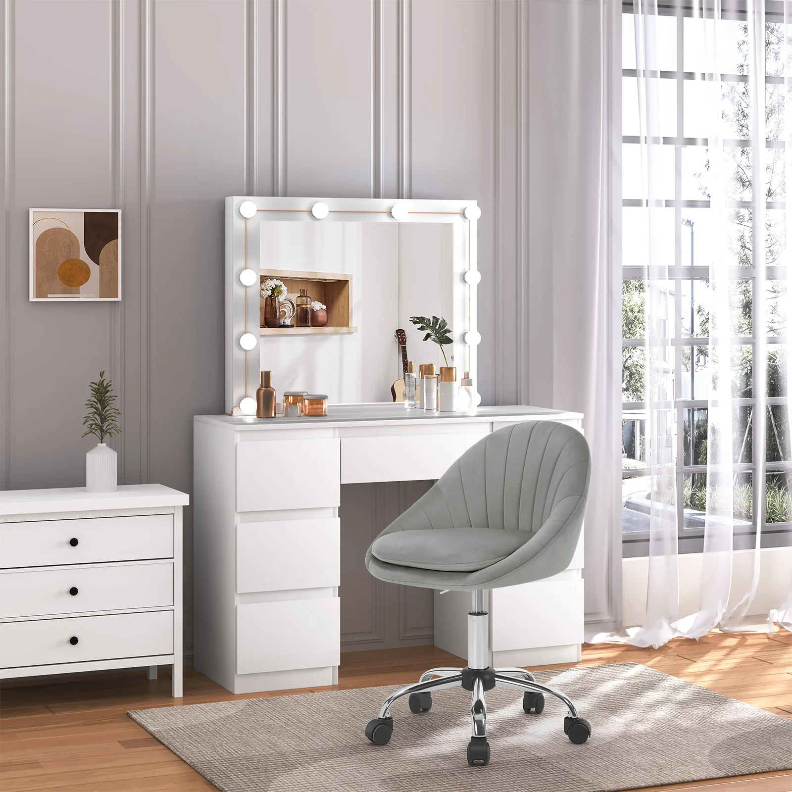 WOLTU Drehbarer Bürostuhl mit Rollen, Schreibtischstuhl, ergonomischer Make-up- und Kosmetikstuhl für Zuhause, Schreiben, Lernen, Schlafzimmer – Detail 26