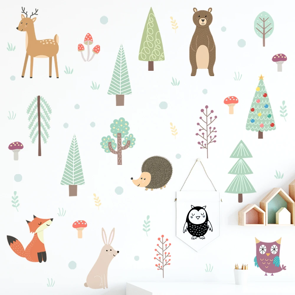 Nordic Cartoon Animals Wall Stickers Self-adhesive PVC Removable Wall Decals Kids room Bedroom Nursery Decoration Art Mural wall stickers luminous wall stickers vinyl decal stickers children room decoration