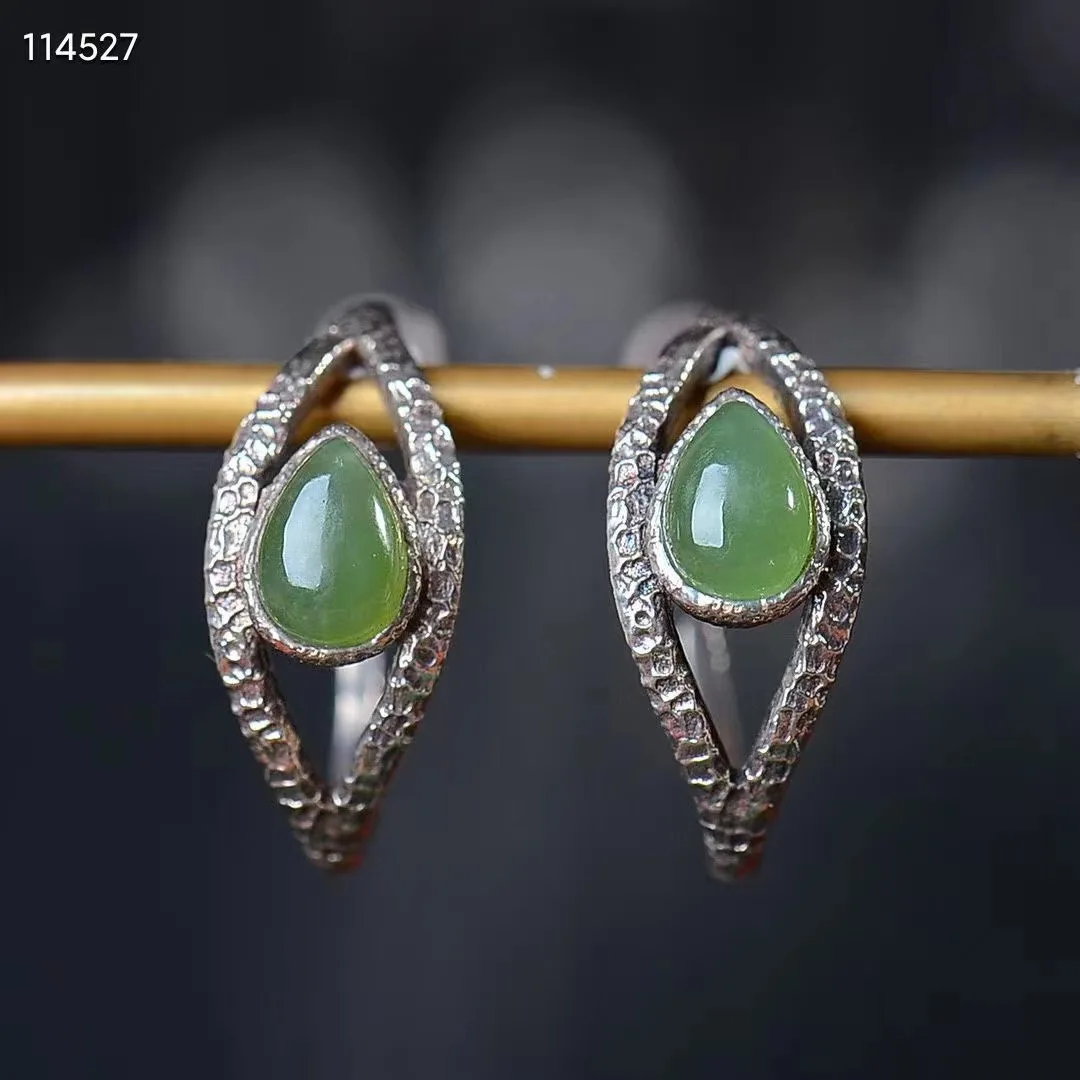 

Natural 100% real 925 sterling silver earrings mosaic Droplet shape green hetian jade fashion Earrings temperament women gift