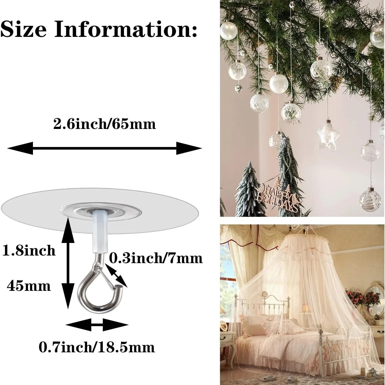 Ceiling Hooks Stick Heavy Duty Self-Adhesive Water Resistant For Balloons Wind Chimes