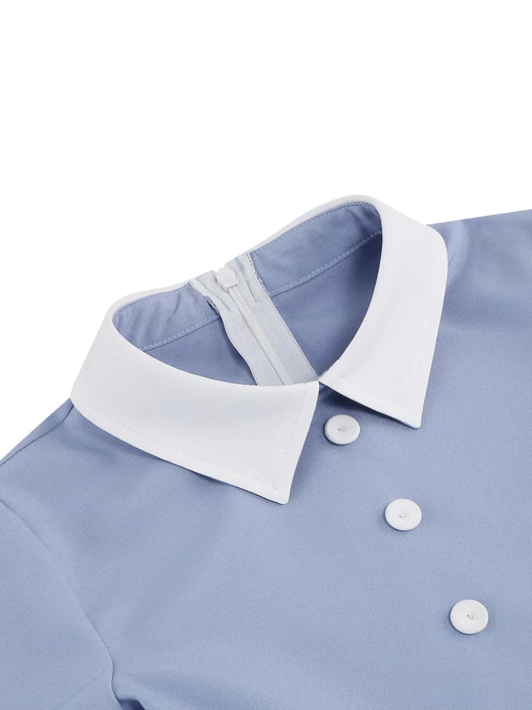 Tonval Turn Down Collar Button Front Vintage Childrenswear Short Sleeve Belted A-Line Kids Bridesmaid Dresses for Girls 6