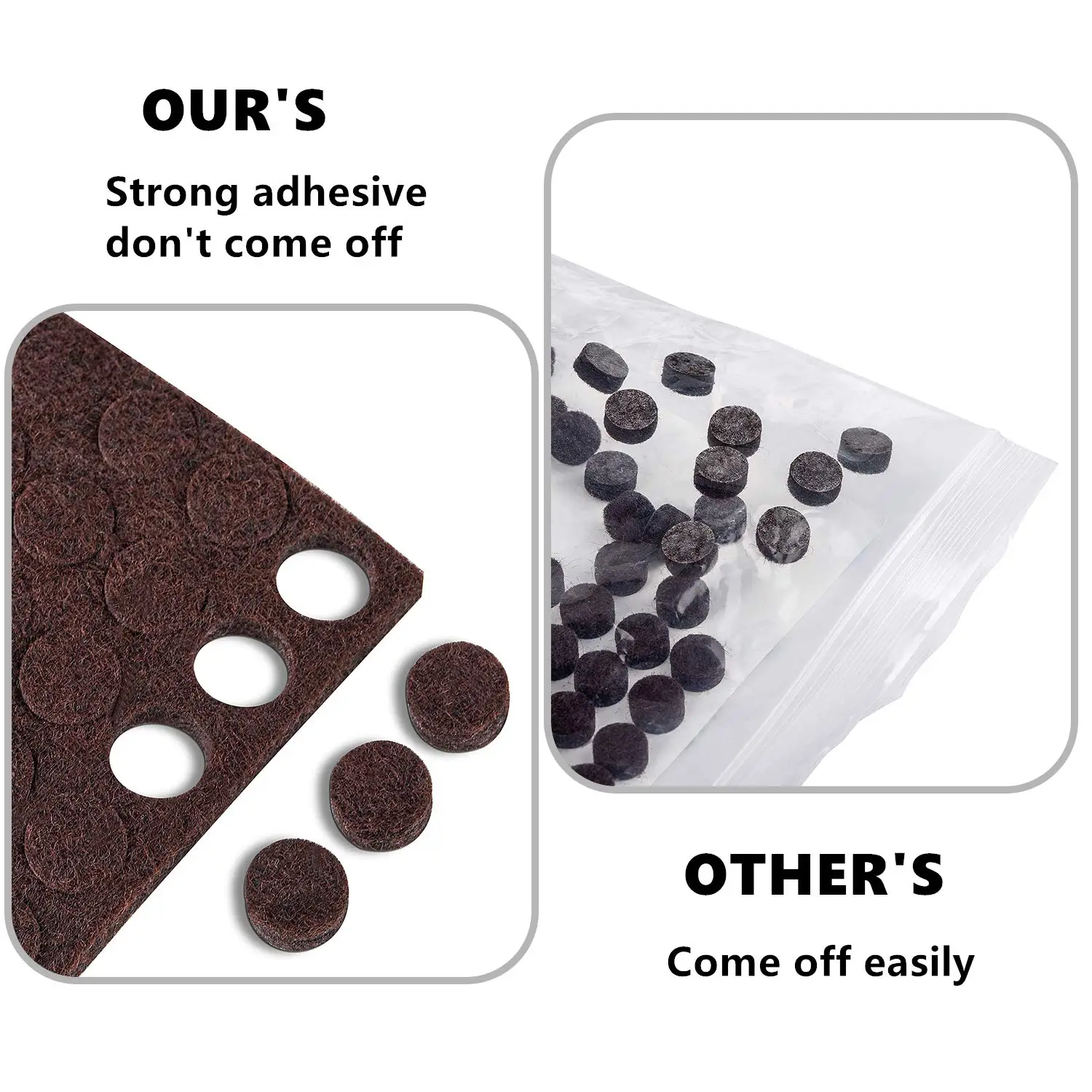 1 sheet 100pcs Self-Adhesive Felt Cabinet Door Bumpers Protects Cabinets from Damage Small Brown Pads 3/8" Diameter 5mm furniture pads door stops pads