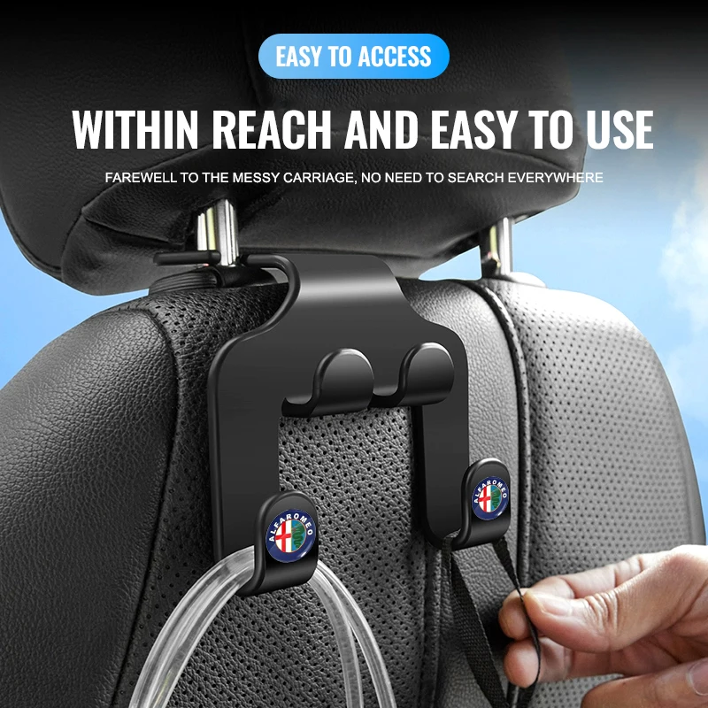Car Seat Back Hook Phone Holder Auto Headrest Storage Double Holder For Alfa Romeo 147 156 Giulietta Giulia Mito Stelvio Brera 5