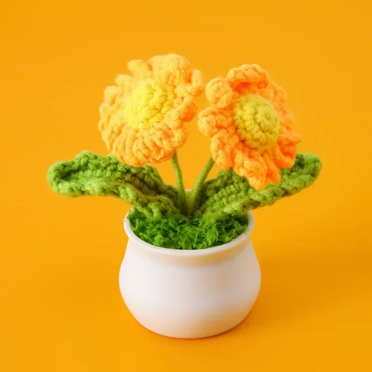 Charming Handmade Daisy Crochet Flower Pot Decor