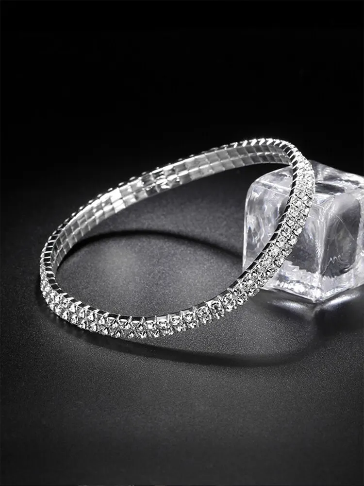 3PCs Women's Sparkling Round Diamond Band Quartz Watch+Bracelet Combination Set 4