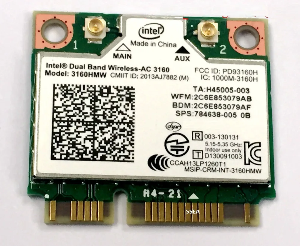 

NEW For Intel Wireless-AC 3160 3160HMW 802.11ac WIFI Bluetooth 4.0 Dual Band 2.4G/5Ghz Half Mini PCI-e Wireless Card