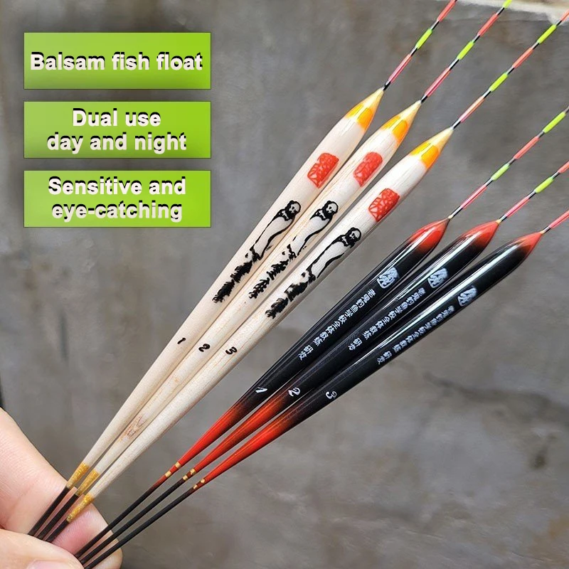 Fishing Float Balkan Wood Floating Fish Float Eye-Catching Crucian Carp Thicker Sensitive Day And Night Dual-Use