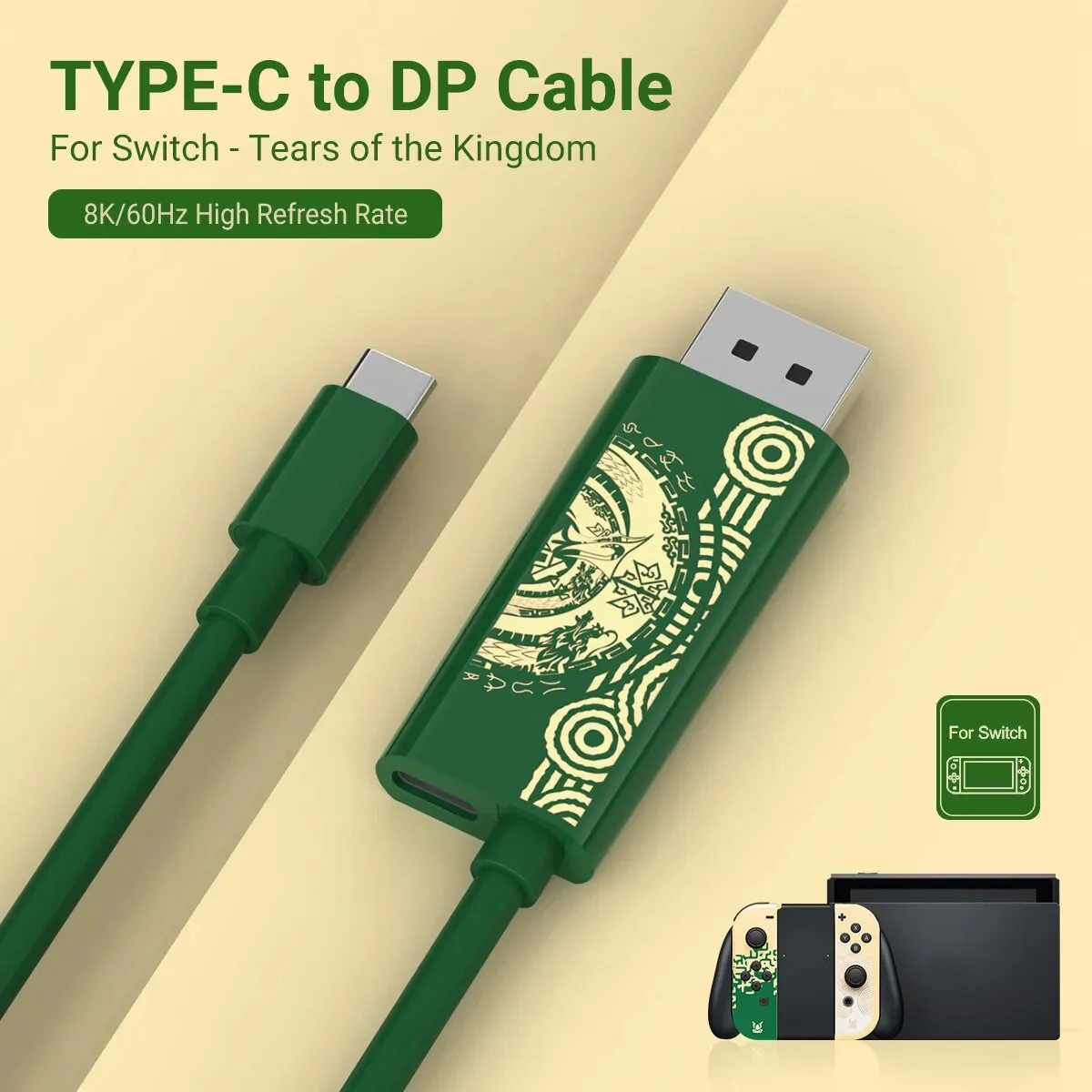 2-in-1 Type C to Display Port 8k60Hz USB C to DP Cable with Power PD 100W Charging Port Afterplug for Nintendo Switch OLED